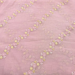 Light Peach Flower Chanderi Thread Embroidery