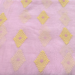Baby Pink Yellow Mul Chanderi Thread Embroidery