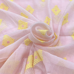 Baby Pink Yellow Mul Chanderi Thread Embroidery