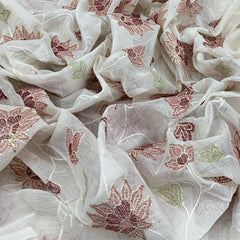 Off White Maroon Green Mul Chanderi Sequins Thread Embroidery