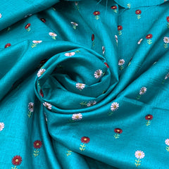 Firozi Blue Floral Butti Thread Tussar Silk Embroidery