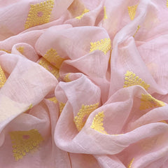 Baby Pink Yellow Mul Chanderi Thread Embroidery