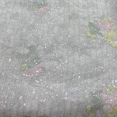 Pastel Pink Floral Geometric Organza Embroidery