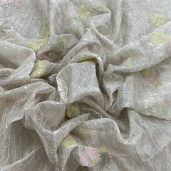 Pastel Pink Floral Geometric Organza Embroidery