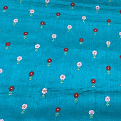 Firozi Blue Floral Butti Thread Tussar Silk Embroidery
