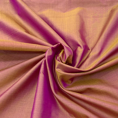 Pink Plus Gold Plain Pure Silk Fabric
