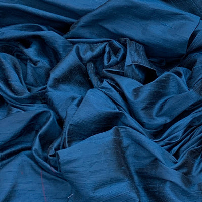 Teal Blue Plain Raw Silk Fabric