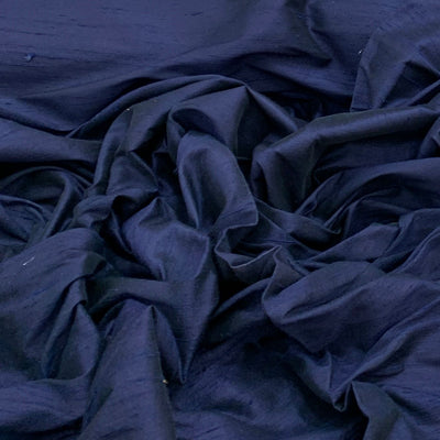 Dark Navy Blue Plain Raw Silk Fabric