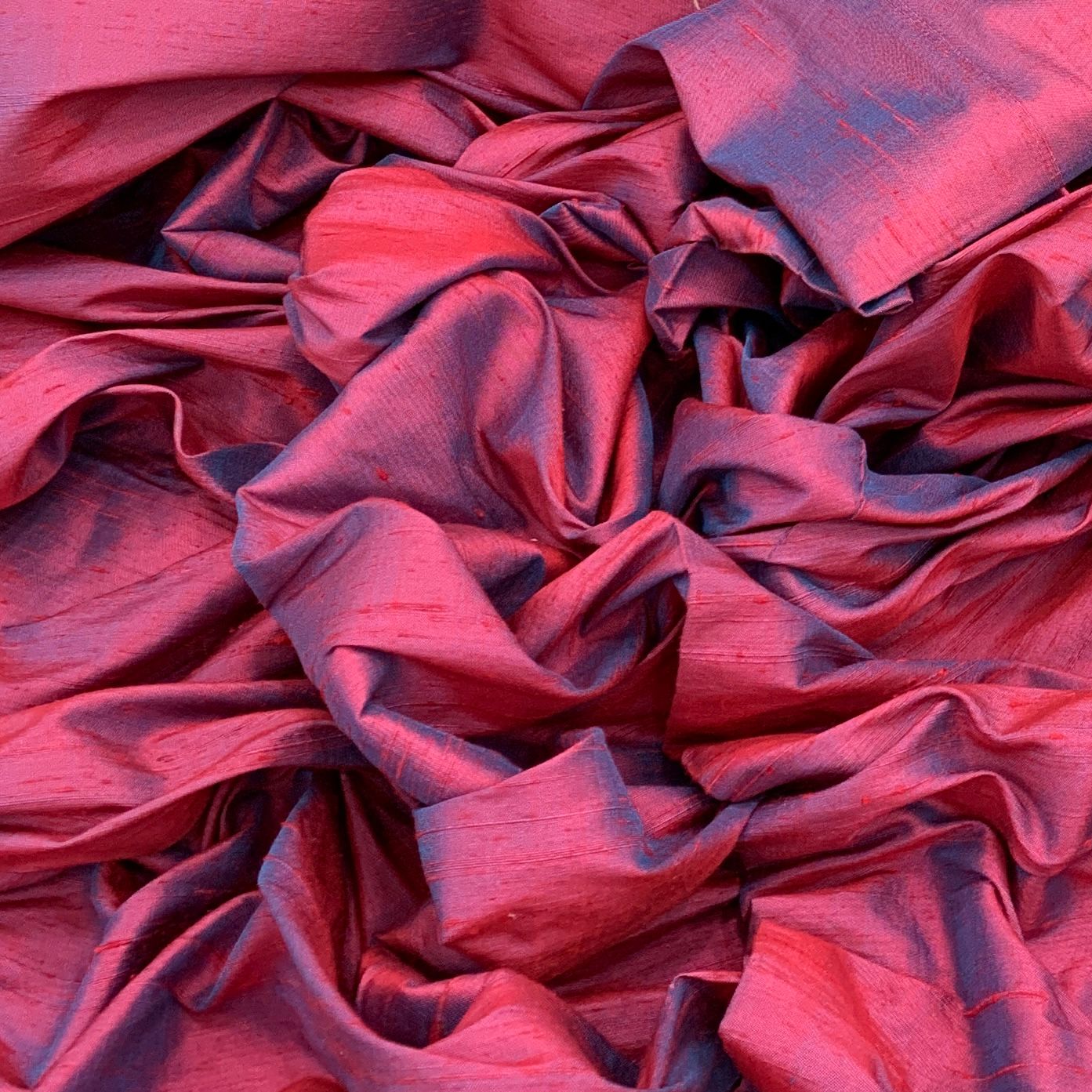 Two Tone Maroon Plain Raw Silk Fabric