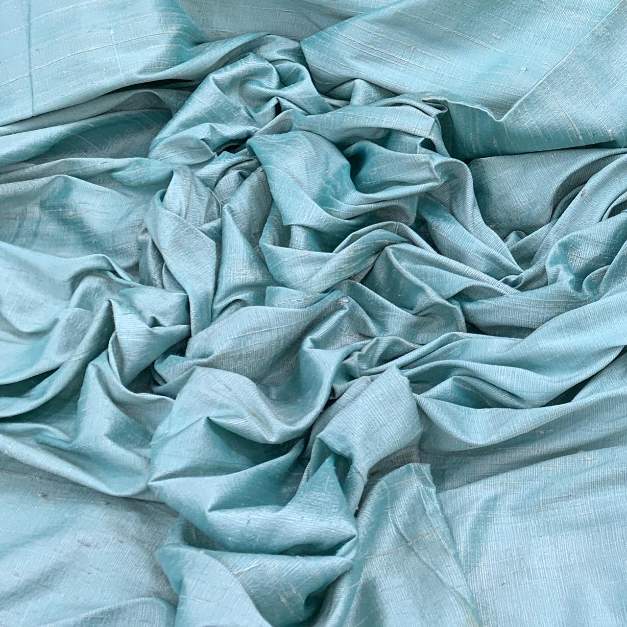 Light Blue Plain Raw Silk Fabric