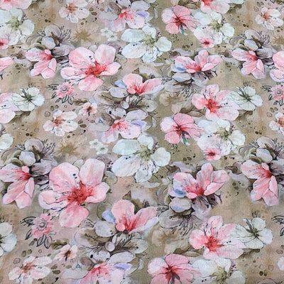 Light Brown Flower Design Crepe Printed Fabric