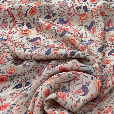 Crème Flower Design Crepe Printed Fabric