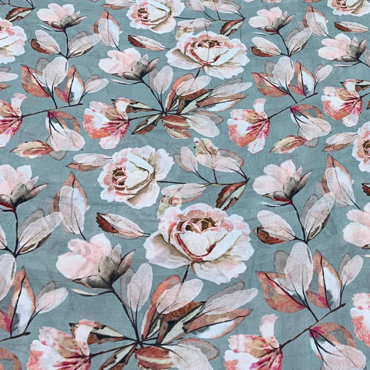 Blue Flower Design Crepe Printed Fabric