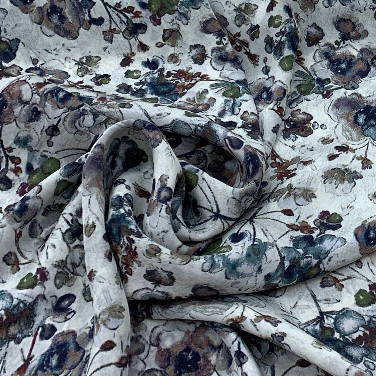 Light Blue Flower Design Crepe Printed Fabric