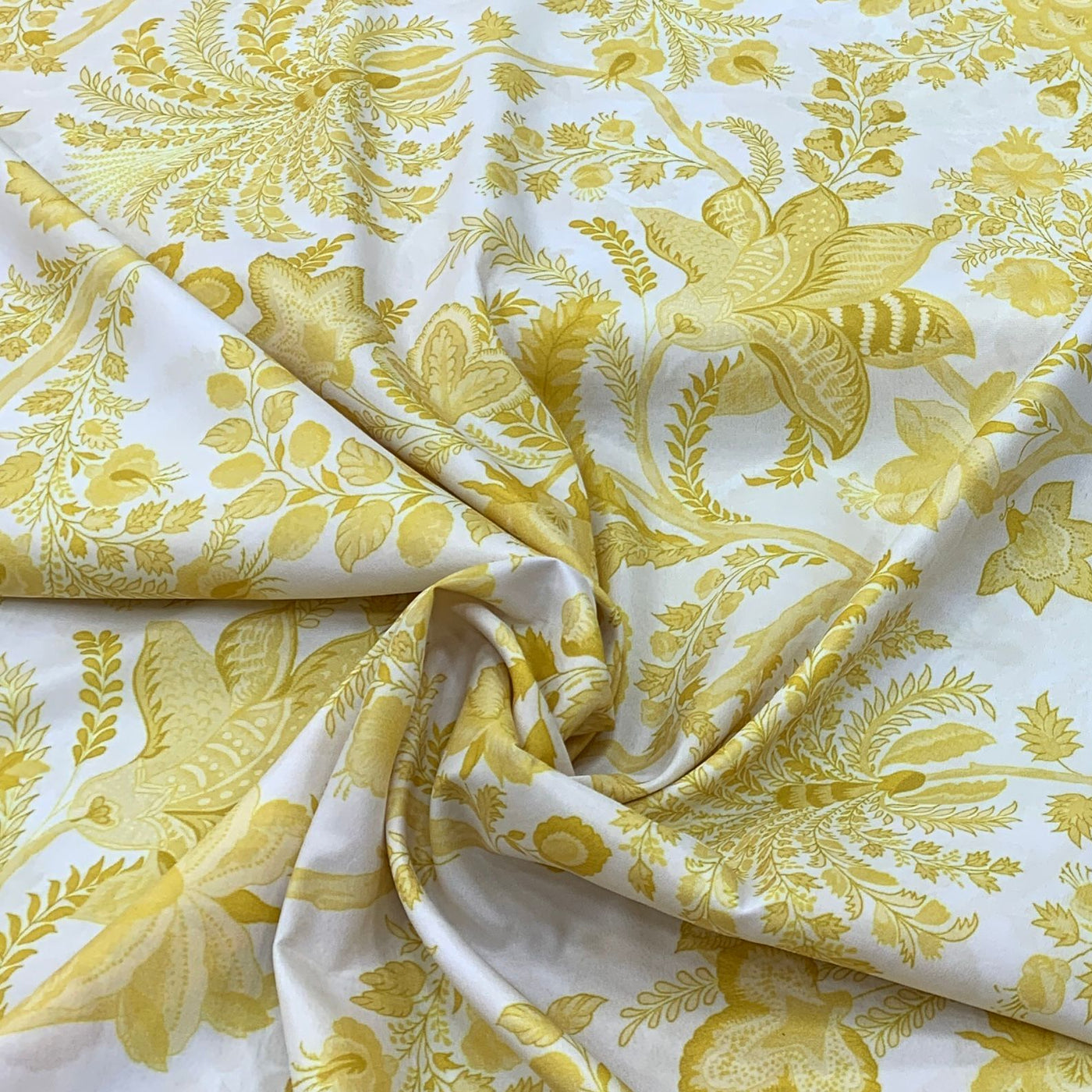 White With Yellow Flower Design Crepe Printed Fabric