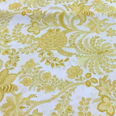 White With Yellow Flower Design Crepe Printed Fabric
