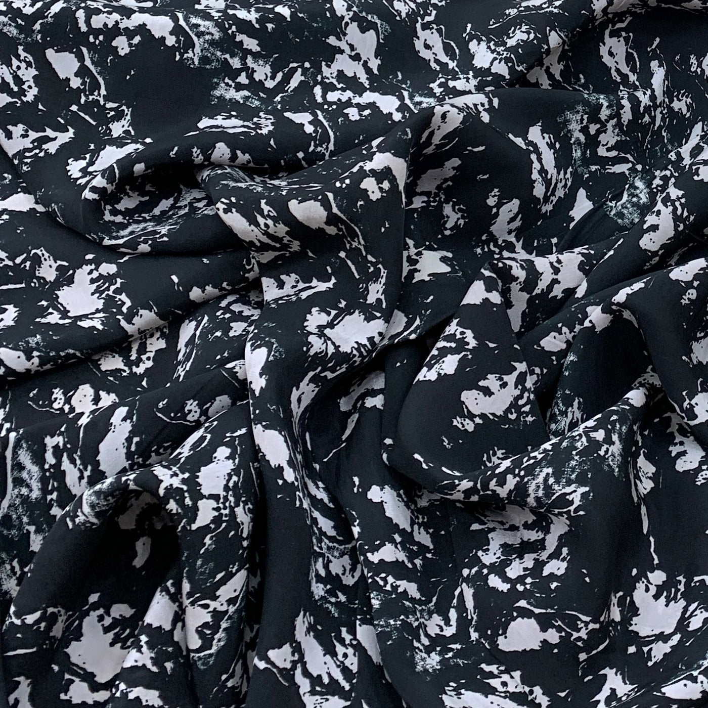 Black With White Design Crepe Printed Fabric