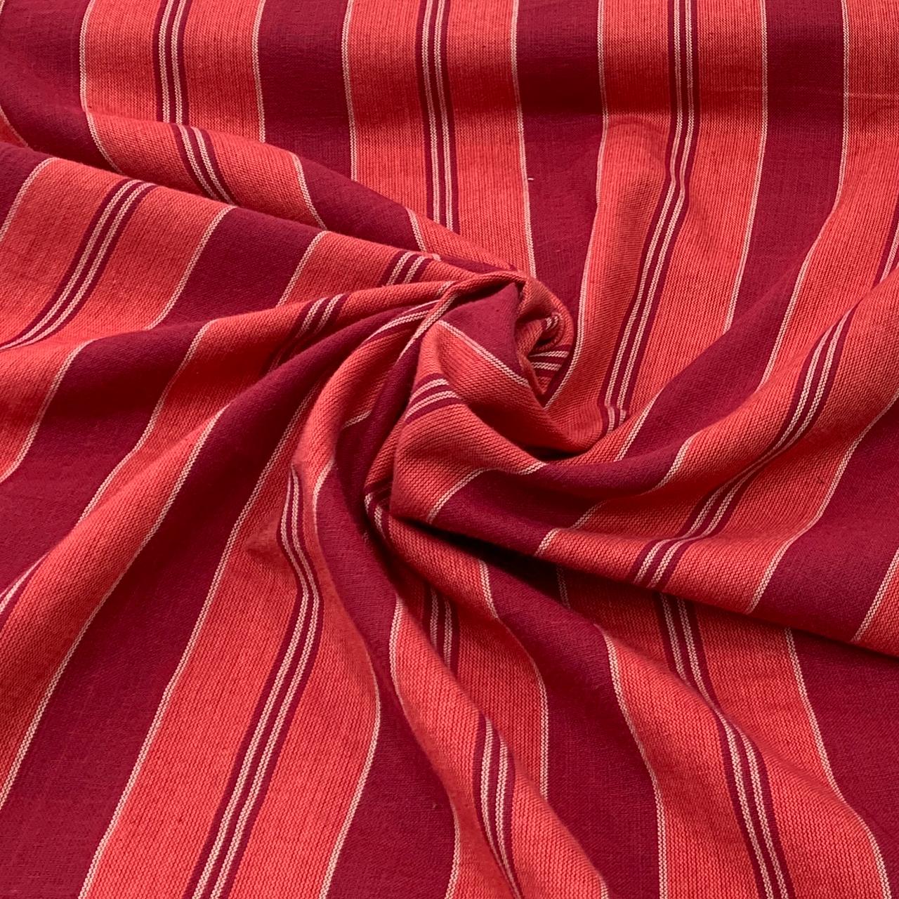 Red Maroon Stripe Design Cotton Printed Fabric