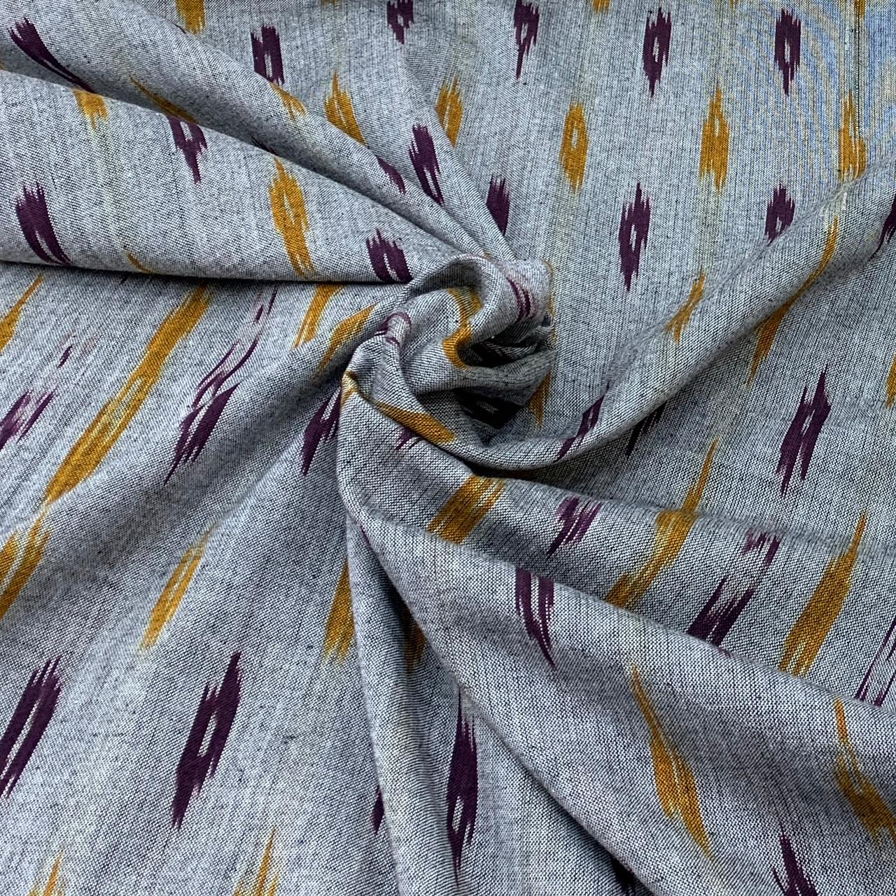 Grey Ikkat Design Cotton Printed Fabric