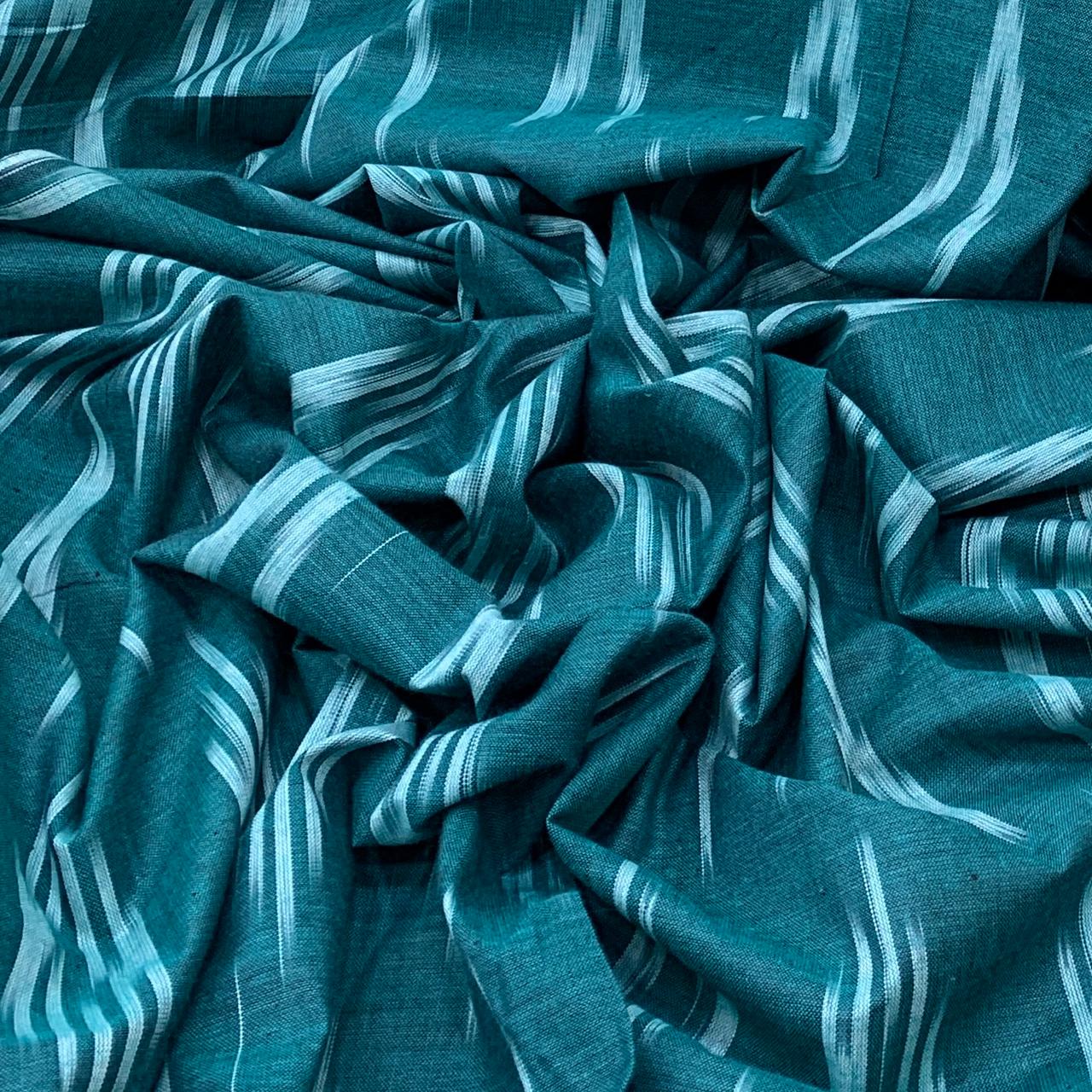 Sea Green Ikkat Design Cotton Printed Fabric
