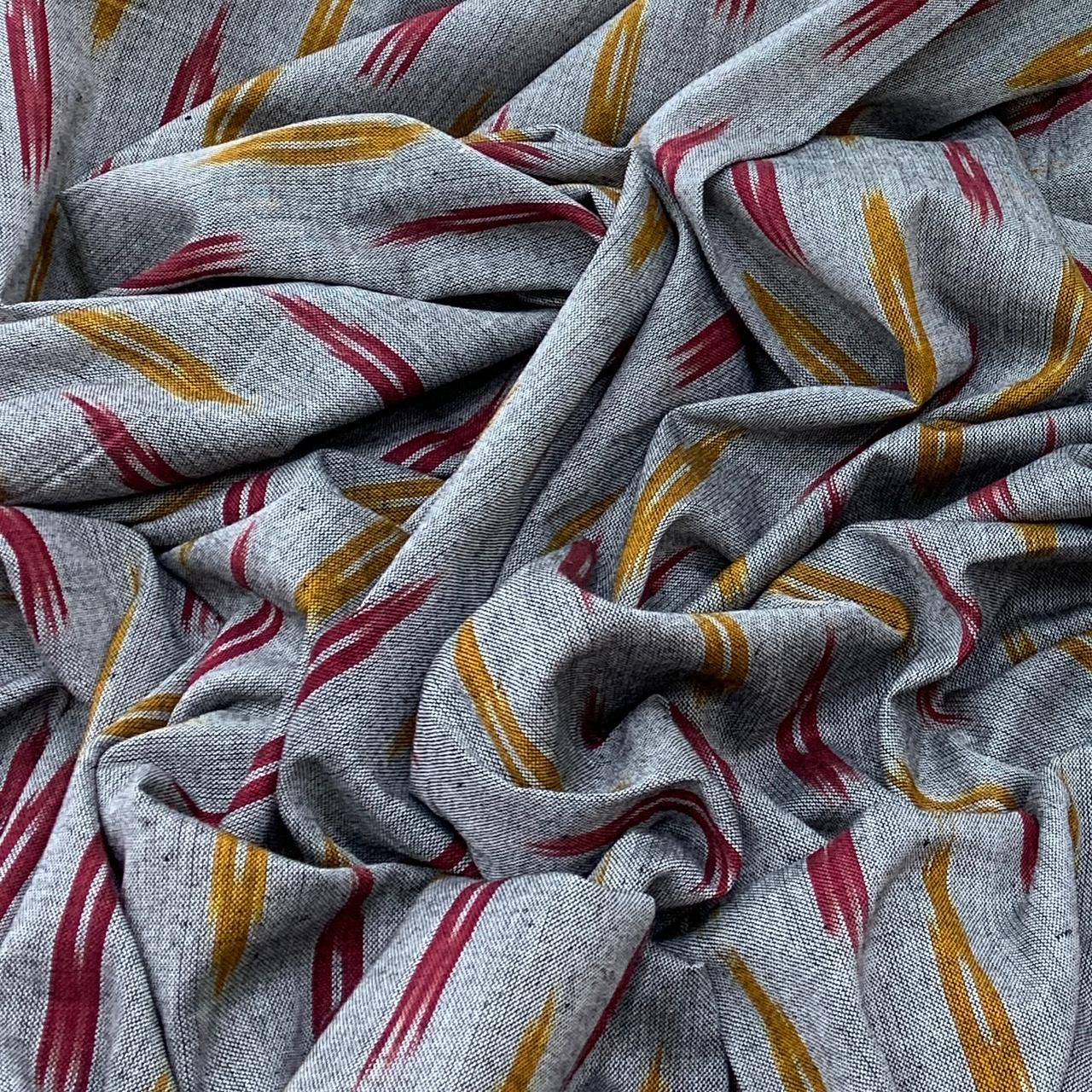 Grey Ikkat Design Cotton Printed Fabric
