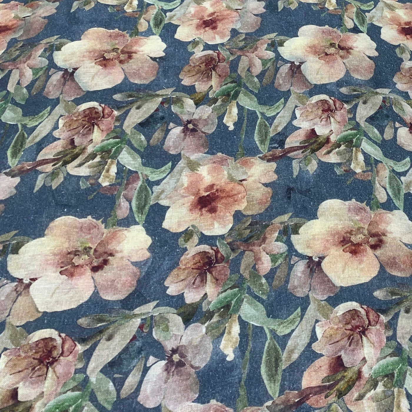 Pastel Blue Flower Design Linen Printed Fabric