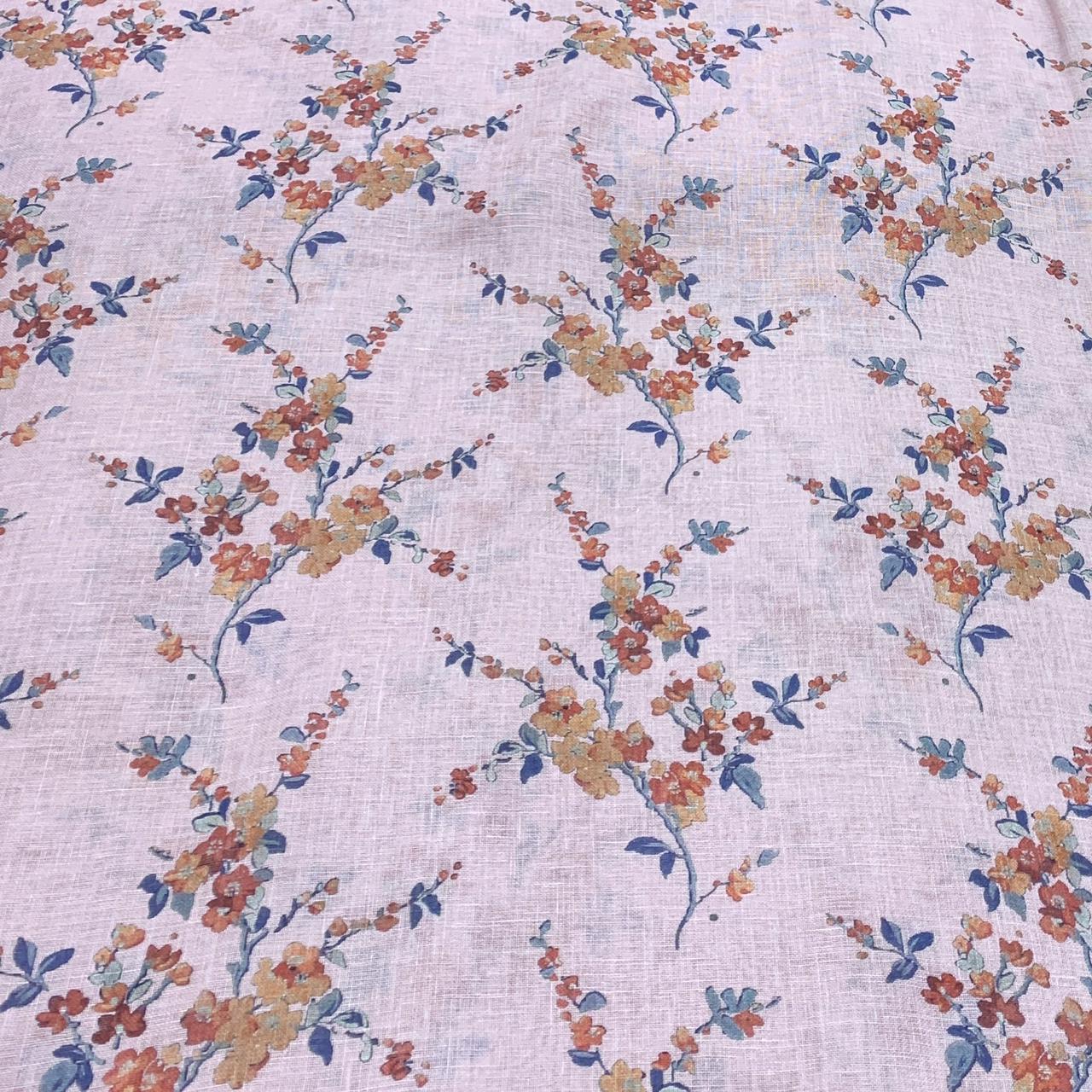 Lilac Flower Design Linen Printed Fabric