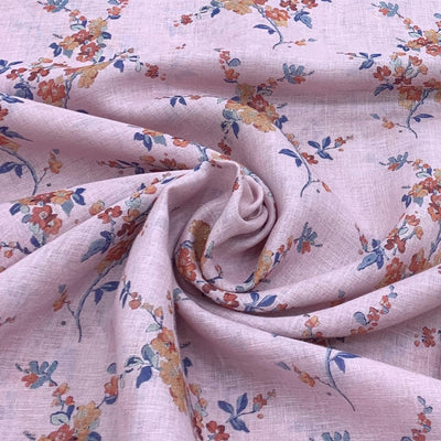 Lilac Flower Design Linen Printed Fabric