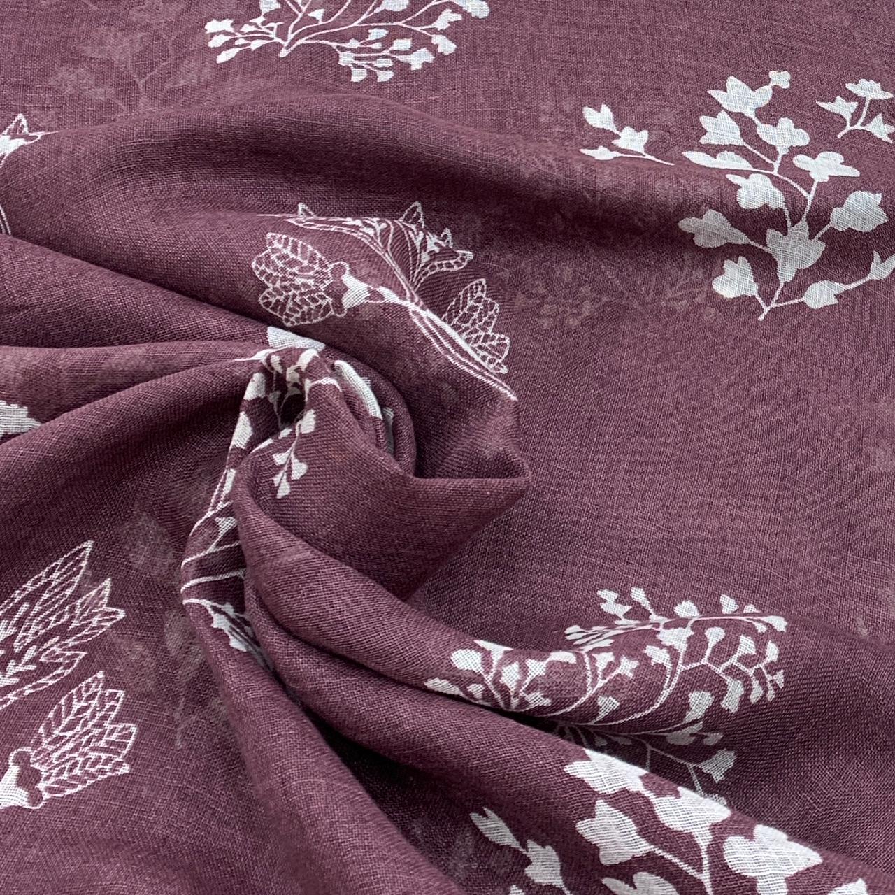 Pastel Purple Flower Design Linen Printed Fabric