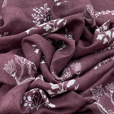 Pastel Purple Flower Design Linen Printed Fabric