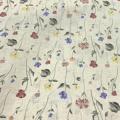 Beige Flower Design Linen Printed Fabric