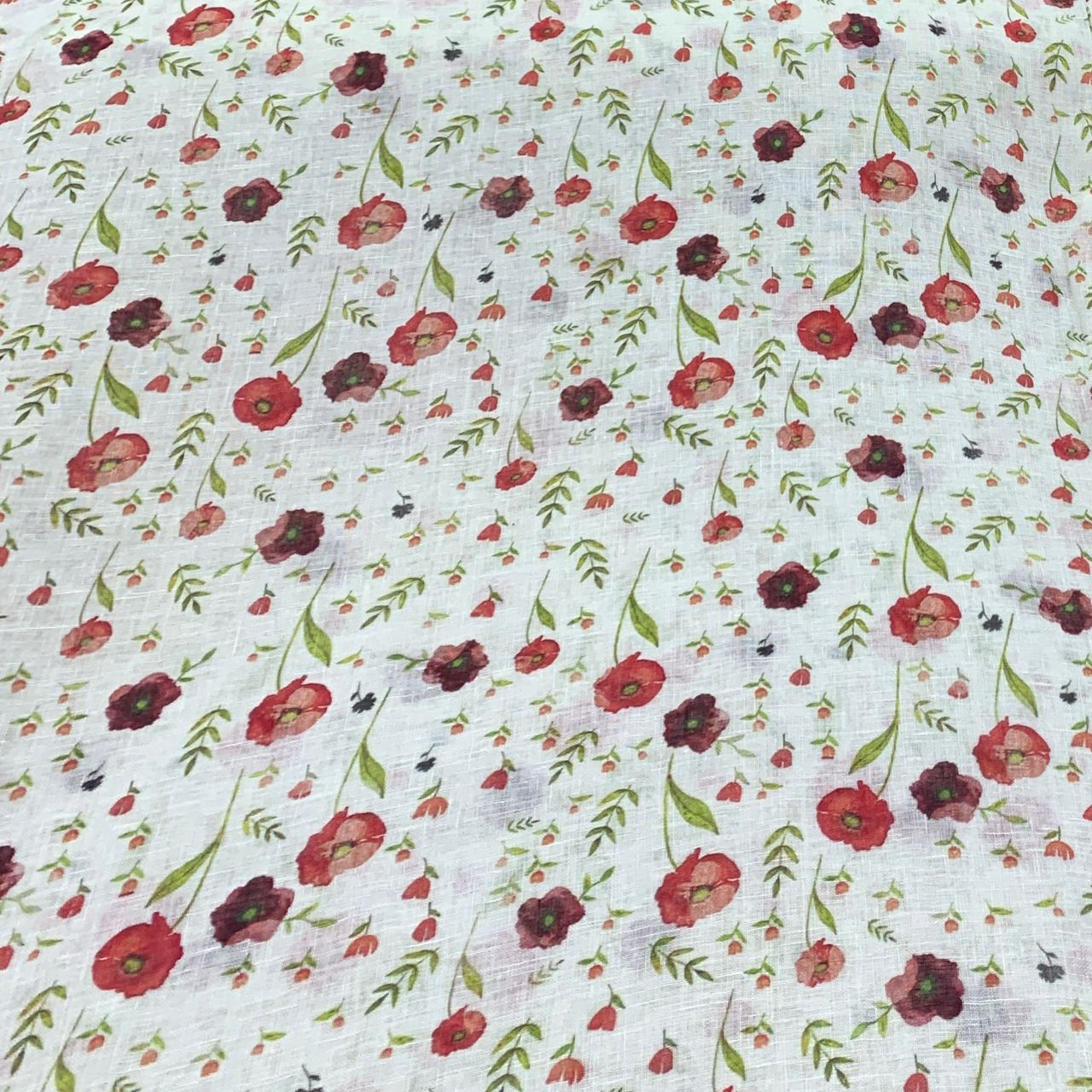 Light Pista Flower Design Linen Printed Fabric