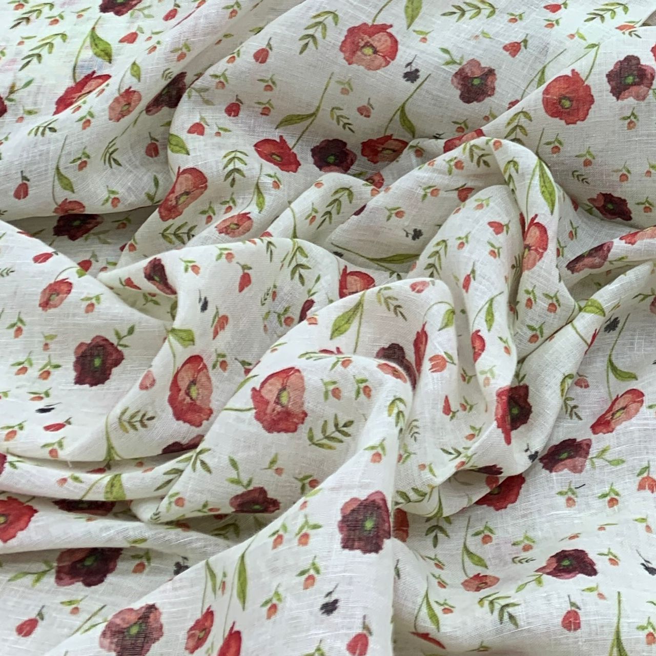 Light Pista Flower Design Linen Printed Fabric