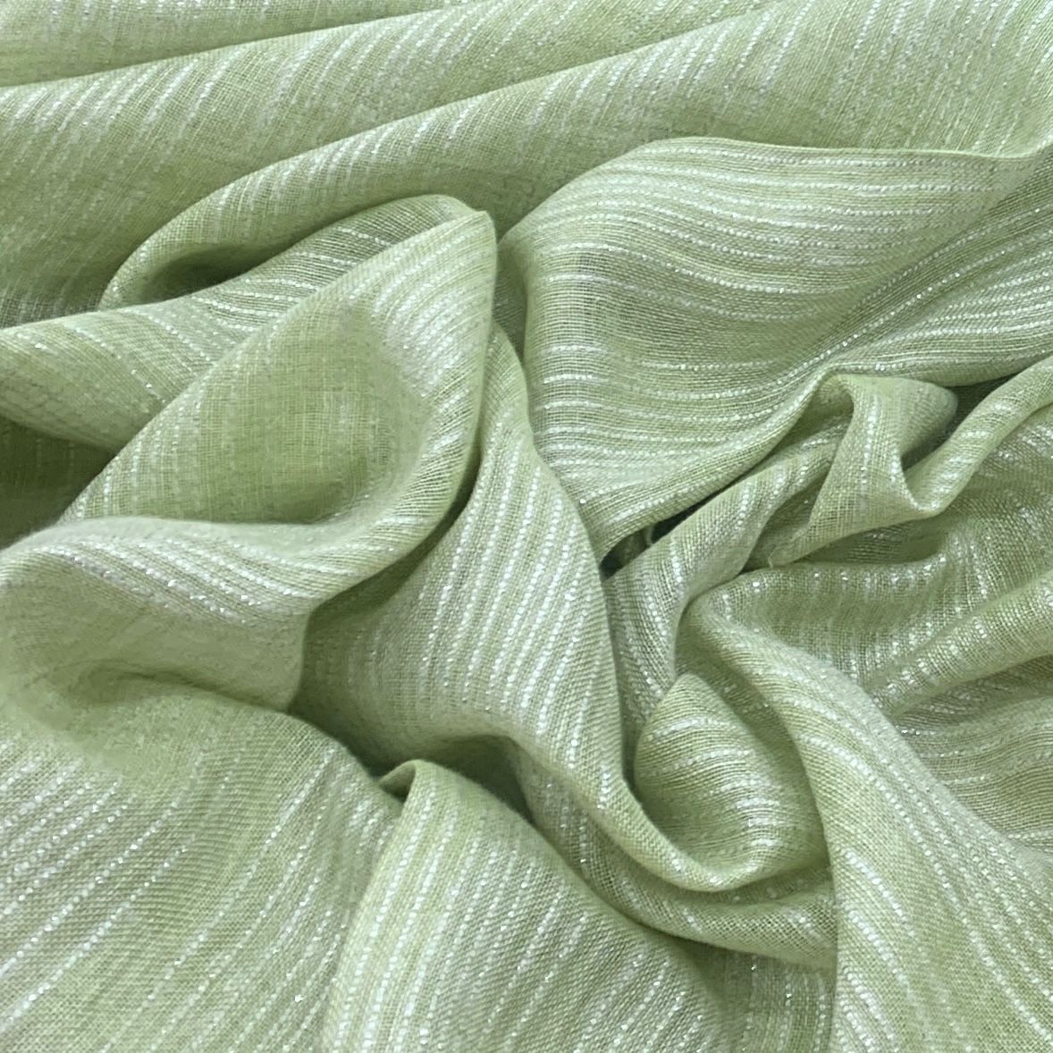 Green Stripe Design Linen Printed Fabric