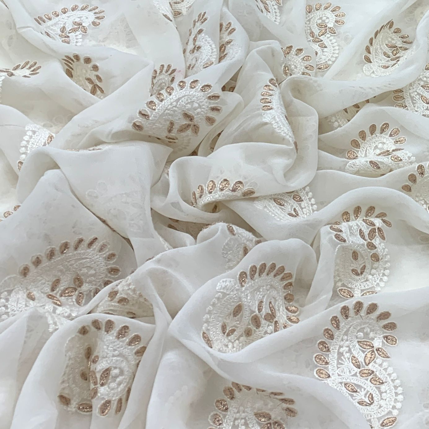 White Georgette Embroidery Fabric