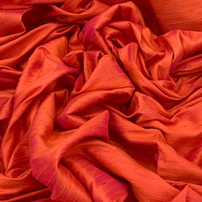 Two Tone Orange Plain Raw Silk Fabric