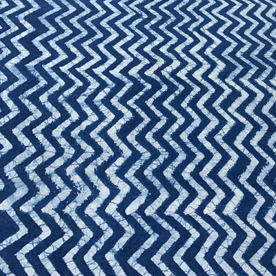 Blue Zigzag Indigo Design Cotton Printed Fabric