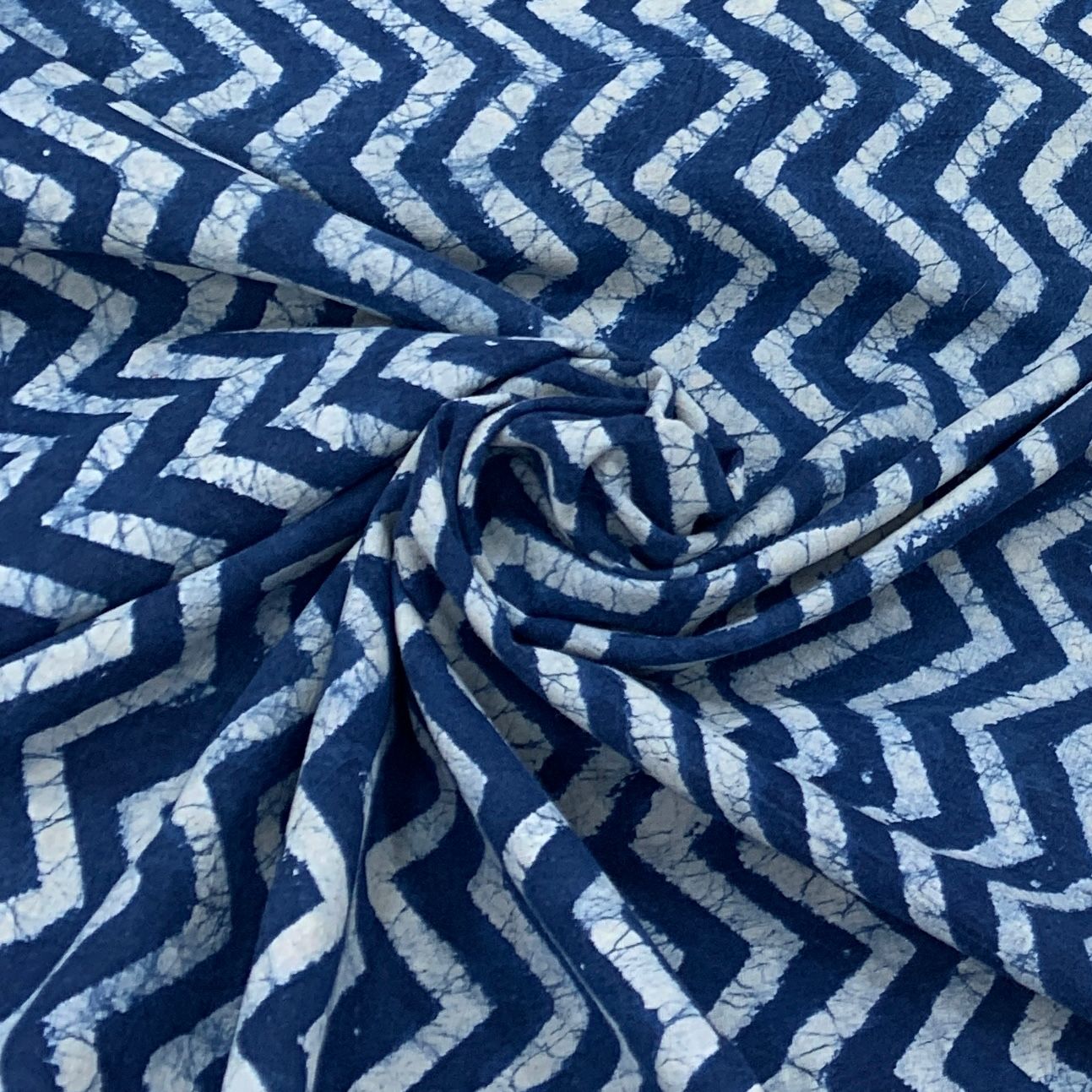 Blue Zigzag Indigo Design Cotton Printed Fabric