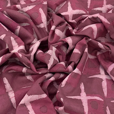 Pink Indigo Cross Design Cotton Printed Fabric