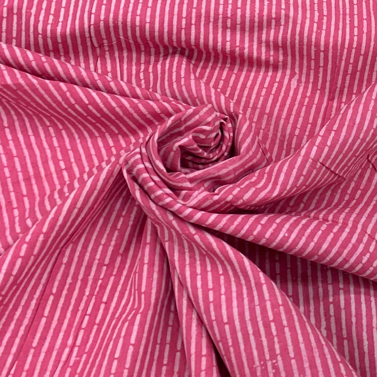 Pink Indigo Stripe Design Cotton Printed Fabric