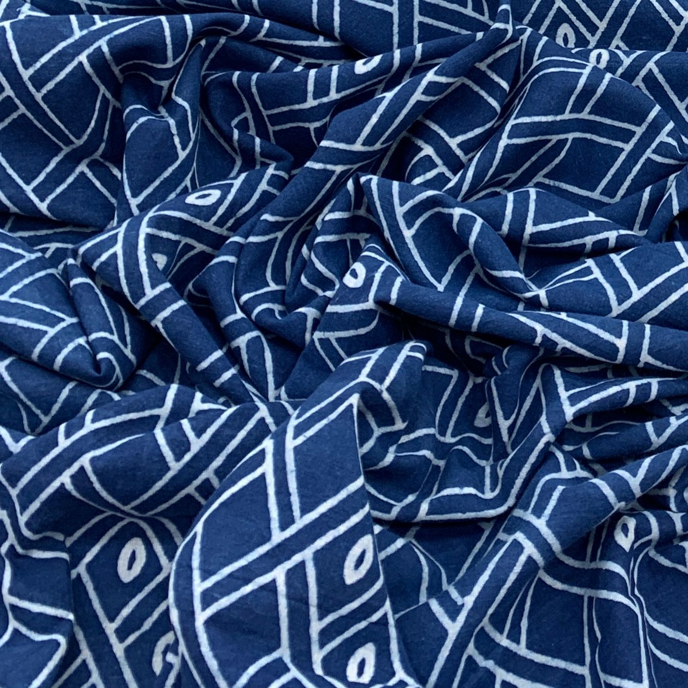 Blue Abstract Cotton Printed Fabric