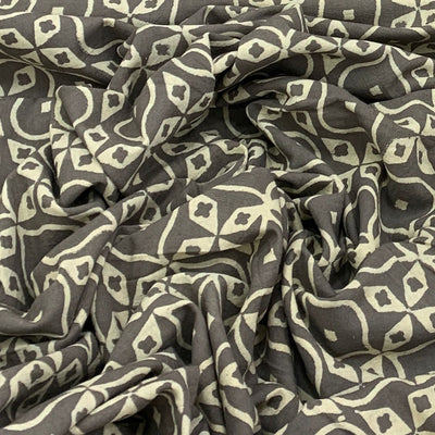 Grey Indigo Flower Design Cotton Printed Fabric