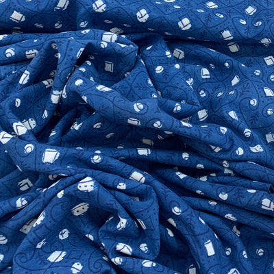 Blue Indigo Flower Design Cotton Printed Fabric